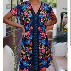 Sz M Farm Rio Pom Pom Floral Cover Up Mini Dress